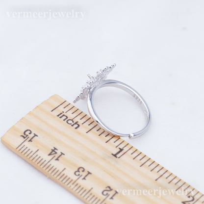 r010930 DIY 6-8mm Natural Freshwater pearl Ring accessory 925 sterling silver Adjustable size engagement jewelry ring for women