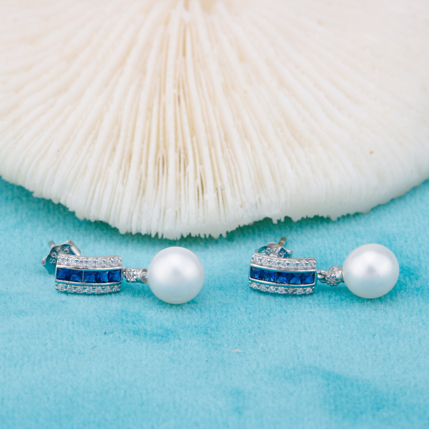 e010884 S925 pearl earring 925 sterling silver DIY 7-8mm Natural Freshwater pearl stud earring for women