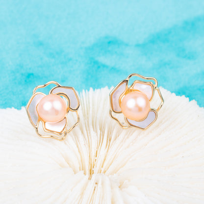 e010812 S925 pearl earring 925 sterling silver DIY 7-8mm Natural Freshwater pearl stud earring for women