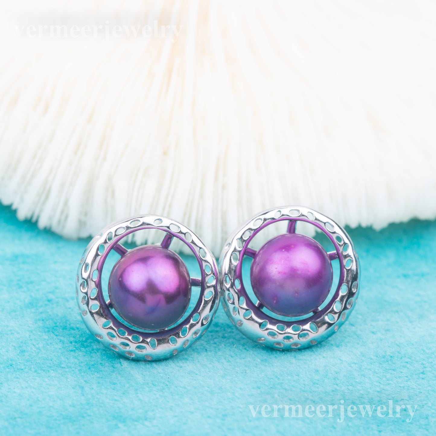 e010759 S925 pearl earring 925 sterling silver DIY 7-8mm Natural Freshwater pearl stud earring for women