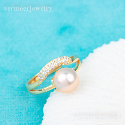 r010852 DIY 7-8mm Natural Freshwater pearl Ring accessory 925 sterling silver Adjustable size engagement jewelry ring for women