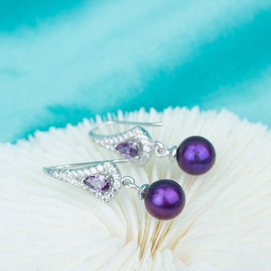 e050599 S925 pearl earring 925 sterling silver DIY 7-8mm Natural Freshwater pearl earring hook for women