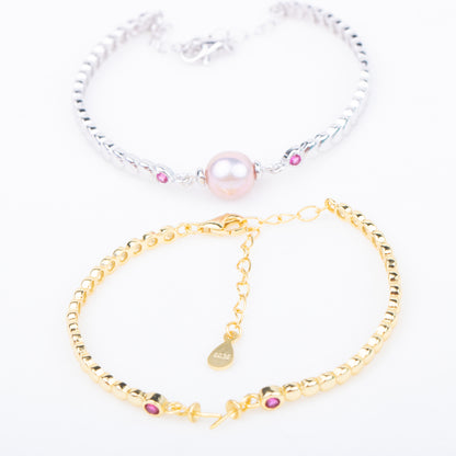 b010195 DIY 7-8mm Natural Freshwater pearl bracelet accessory 925 sterling silver adjustable chain bracelet for women