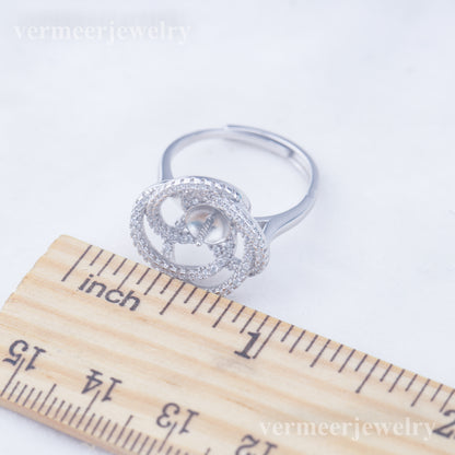 r010947 DIY 6-8mm Natural Freshwater pearl Ring accessory 925 sterling silver Adjustable size engagement jewelry ring for women