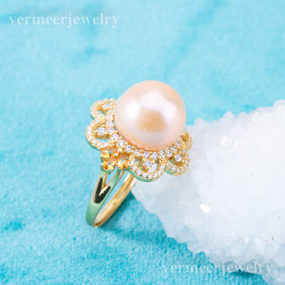 re010902 DIY 9-11mm Natural Freshwater pearl Ring accessory 925 sterling silver Adjustable size engagement ring for women