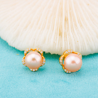 e010872 S925 pearl earring 925 sterling silver DIY 7-8mm Natural Freshwater pearl stud earring for women