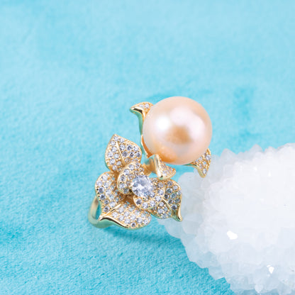 re010904 DIY 9-11mm Natural Freshwater pearl Ring accessory 925 sterling silver Adjustable size engagement ring for women