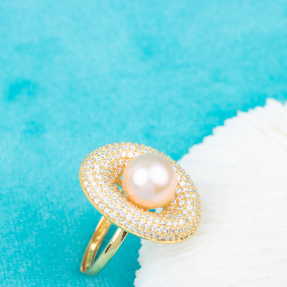 re010854DIY 9-11mm Natural Freshwater pearl Ring accessory 925 sterling silver Adjustable size engagement jewelry ring for women