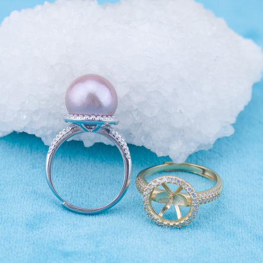re010951 DIY 9-11mm Natural Freshwater pearl Ring accessory 925 sterling silver Adjustable size engagement ring for women