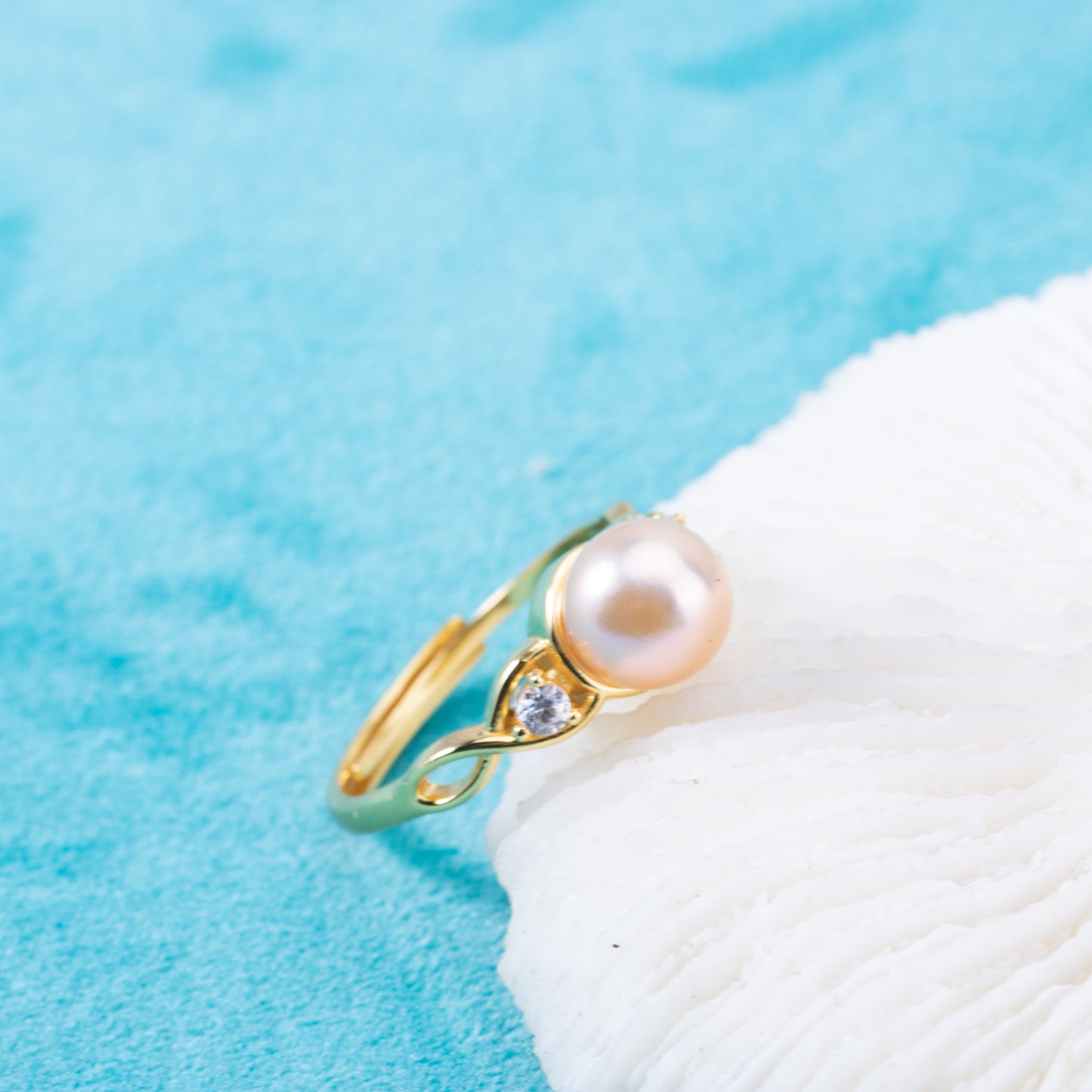 r010891 DIY 6-8mm Natural Freshwater pearl Ring accessory 925 sterling silver Adjustable size engagement jewelry ring for women