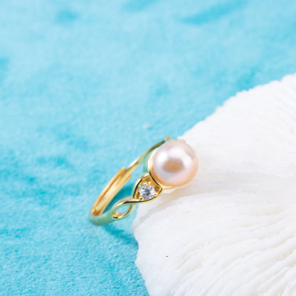 r010891 DIY 6-8mm Natural Freshwater pearl Ring accessory 925 sterling silver Adjustable size engagement jewelry ring for women