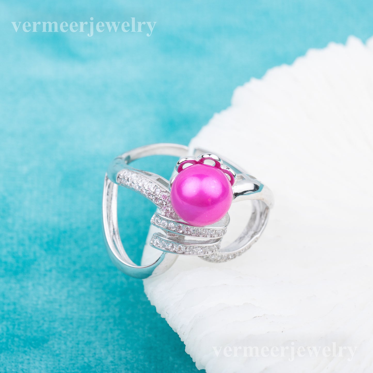 r010686 DIY 7-8mm Natural Freshwater pearl Ring accessory 925 sterling silver Adjustable size engagement jewelry ring for women
