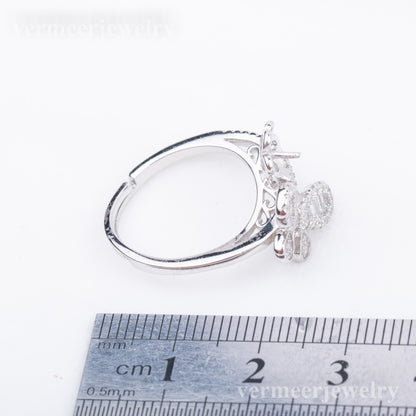 r010697 DIY 7-8mm Natural Freshwater pearl Ring accessory 925 sterling silver Adjustable size engagement jewelry ring for women