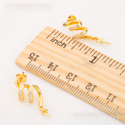 e010856 S925 pearl earring 925 sterling silver DIY 7-8mm Natural Freshwater pearl stud earring for women