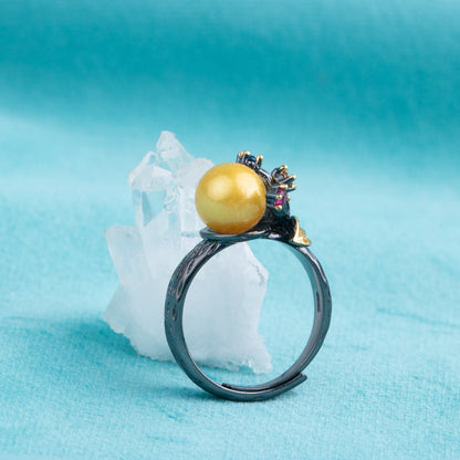 r040488 DIY 7-8mm Natural Freshwater pearl Ring accessory 925 sterling silver Adjustable size engagement jewelry ring for women