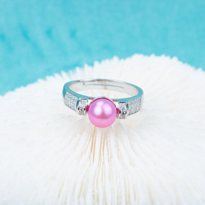 r030519 DIY 7-8mm Natural Freshwater pearl Ring accessory 925 sterling silver Adjustable size engagement jewelry ring for women