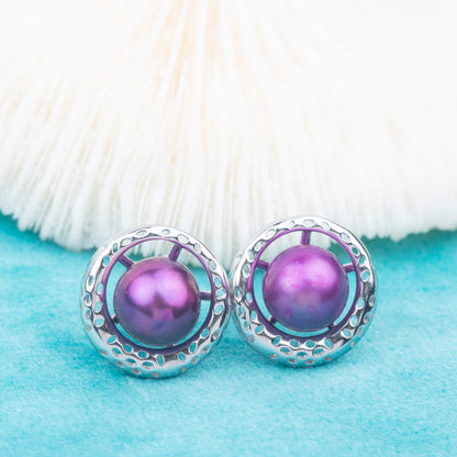 e010759 S925 pearl earring 925 sterling silver DIY 7-8mm Natural Freshwater pearl stud earring for women