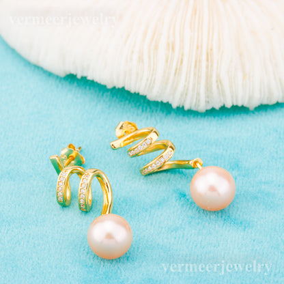 e010856 S925 pearl earring 925 sterling silver DIY 7-8mm Natural Freshwater pearl stud earring for women