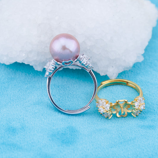 re010962 DIY 9-11mm Natural Freshwater pearl Ring accessory 925 sterling silver Adjustable size engagement ring for women