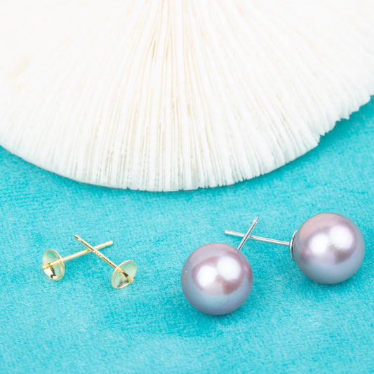 S925 big size simple vintage freshwater pearl new model stud earring