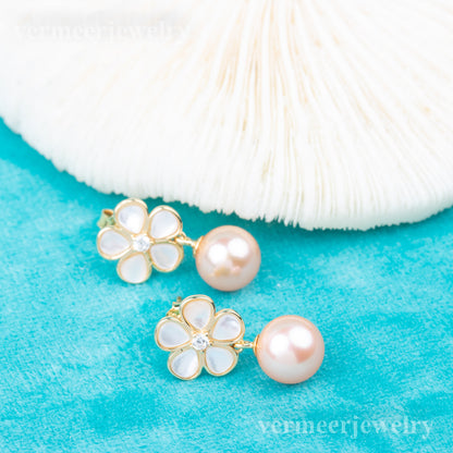 e010823 S925 pearl earring 925 sterling silver DIY 7-8mm Natural Freshwater pearl stud earring for women