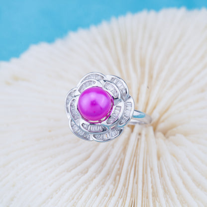 r010969 DIY 6-8mm Natural Freshwater pearl Ring accessory 925 sterling silver Adjustable size engagement jewelry ring for women