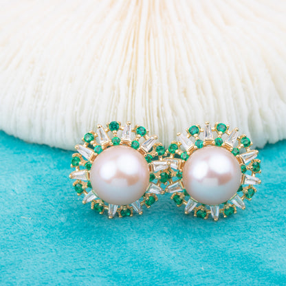 e010789 S925 pearl earring 925 sterling silver DIY 7-8mm Natural Freshwater pearl stud earring for women