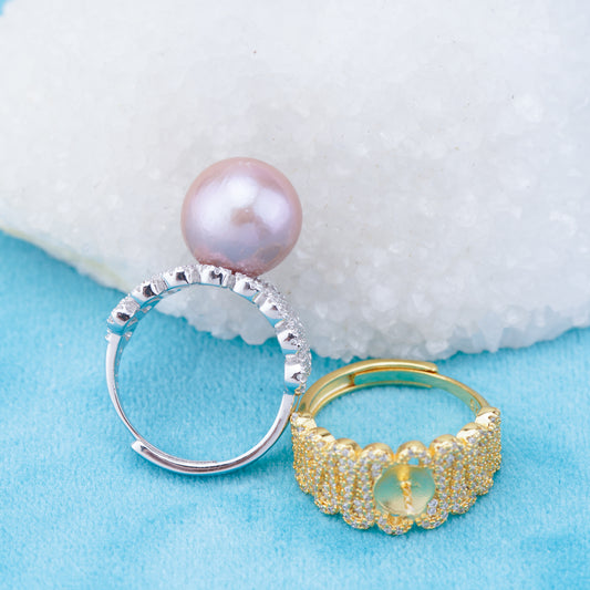 re010942 DIY 9-11mm Natural Freshwater pearl Ring accessory 925 sterling silver Adjustable size engagement ring for women