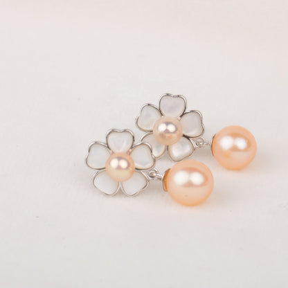 e010698 S925 pearl earring 925 sterling silver DIY 7-8mm Natural Freshwater pearl stud earring for women