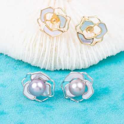 e010812 S925 pearl earring 925 sterling silver DIY 7-8mm Natural Freshwater pearl stud earring for women