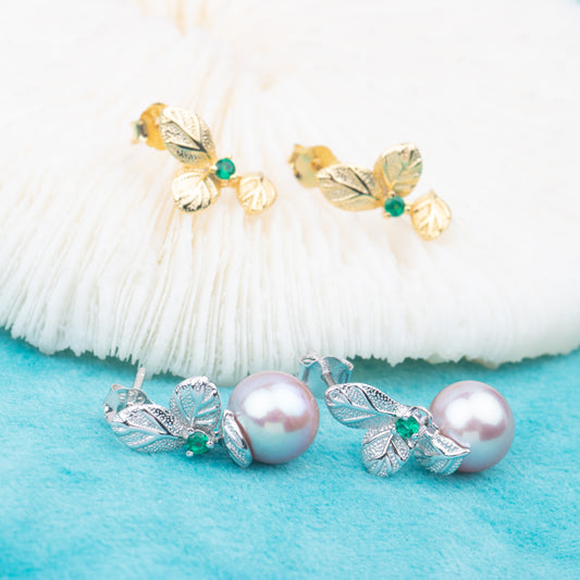 e010752 S925 pearl earring 925 sterling silver DIY 7-8mm Natural Freshwater pearl stud earring for women