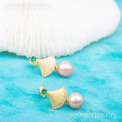 e010740 S925 pearl earring 925 sterling silver DIY 7-8mm Natural Freshwater pearl stud earring for women