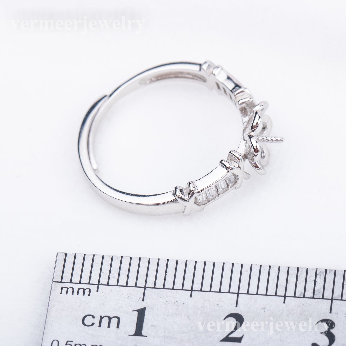 r010679 DIY 7-8mm Natural Freshwater pearl Ring accessory 925 sterling silver Adjustable size engagement jewelry ring for women