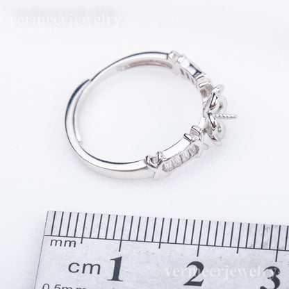 r010679 DIY 7-8mm Natural Freshwater pearl Ring accessory 925 sterling silver Adjustable size engagement jewelry ring for women