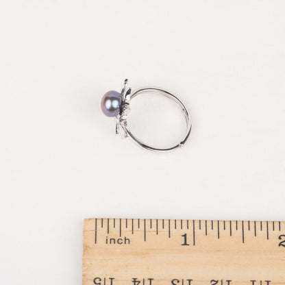 r040563 DIY 7-8mm Natural Freshwater pearl Ring accessory 925 sterling silver Adjustable size engagement jewelry ring for women