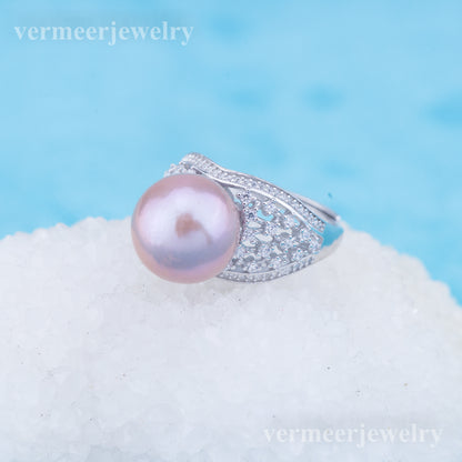 re010967 DIY 9-11mm Natural Freshwater pearl Ring accessory 925 sterling silver Adjustable size engagement ring for women