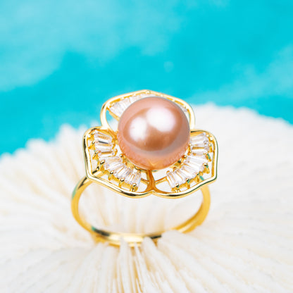 re010726 DIY 9-13mm Natural Freshwater pearl Ring 925 sterling silver Adjustable size engagement jewelry ring for women