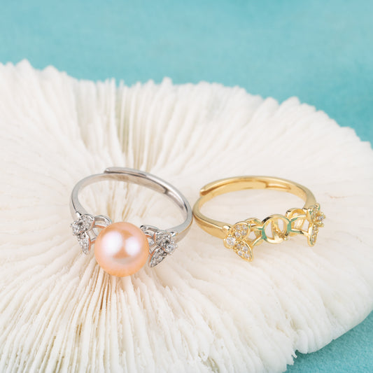re010646 DIY 9-11mm Natural Freshwater pearl Ring accessory 925 sterling silver Adjustable size engagement ring for women