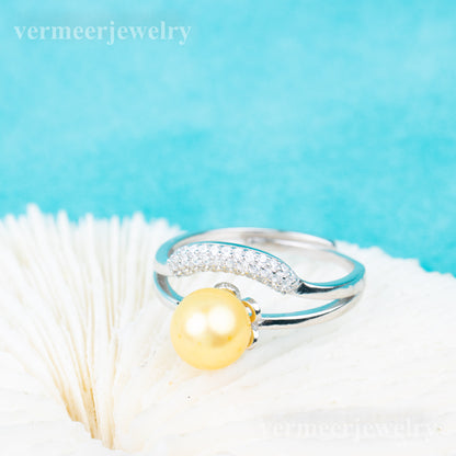 r010852 DIY 7-8mm Natural Freshwater pearl Ring accessory 925 sterling silver Adjustable size engagement jewelry ring for women