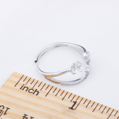 r010909 DIY 6-8mm Natural Freshwater pearl Ring accessory 925 sterling silver Adjustable size engagement jewelry ring for women