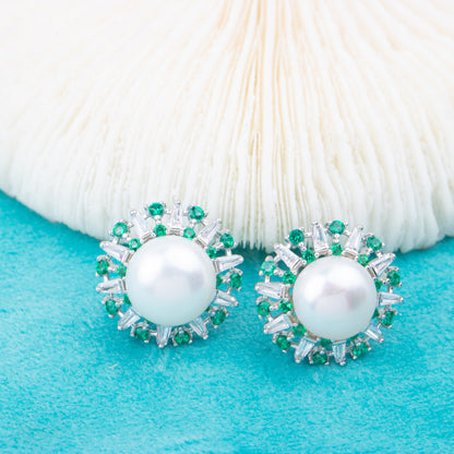 e010789 S925 pearl earring 925 sterling silver DIY 7-8mm Natural Freshwater pearl stud earring for women
