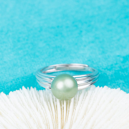 r010849 DIY 7-8mm Natural Freshwater pearl Ring accessory 925 sterling silver Adjustable size engagement jewelry ring for women