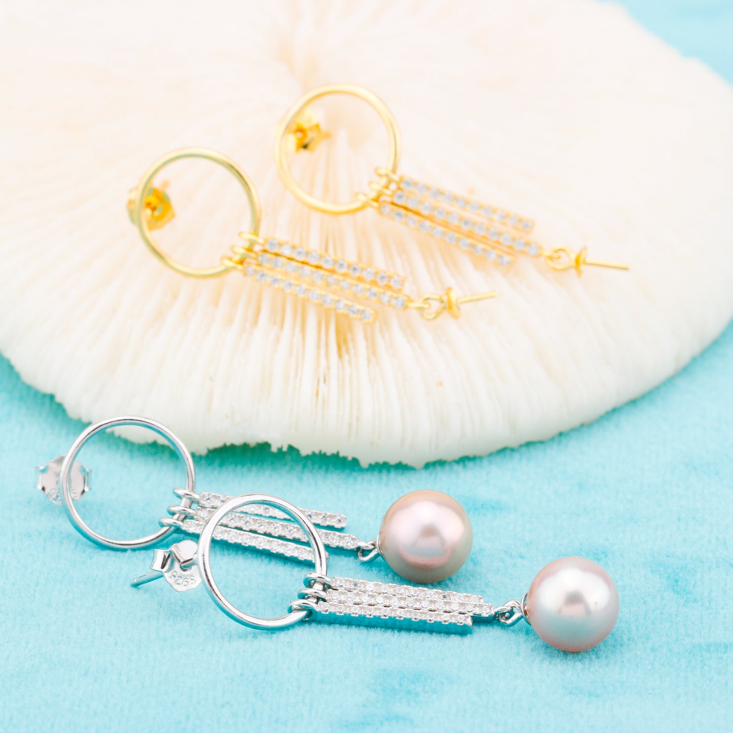 e010875 S925 pearl earring 925 sterling silver DIY 7-8mm Natural Freshwater pearl stud earring for women