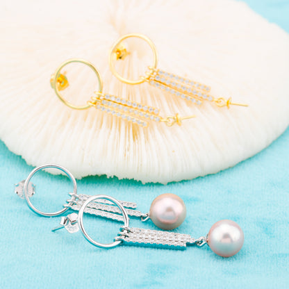 e010875 S925 pearl earring 925 sterling silver DIY 7-8mm Natural Freshwater pearl stud earring for women