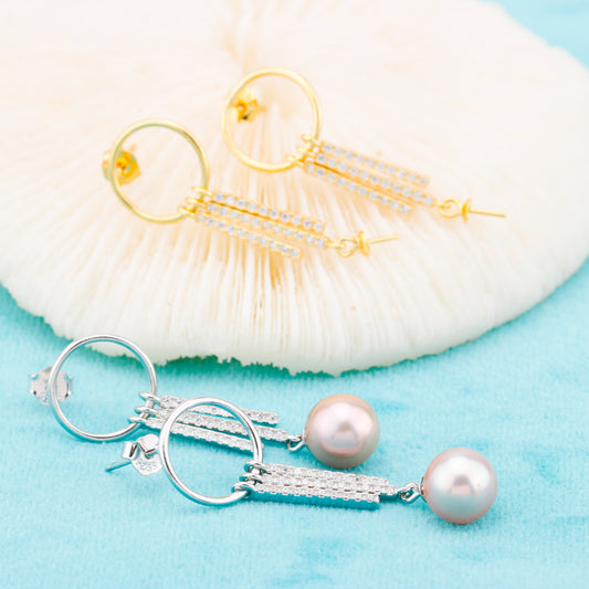 e010875 S925 pearl earring 925 sterling silver DIY 7-8mm Natural Freshwater pearl stud earring for women