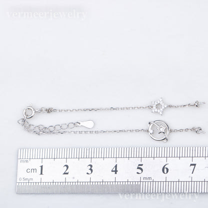 b010211  DIY 7-8mm Natural Freshwater pearl bracelet accessory 925 sterling silver adjustable chain bracelet for women