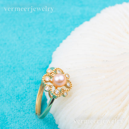 r010855DIY 5-6mm Natural Freshwater pearl Ring accessory 925 sterling silver Adjustable size engagement jewelry ring for women