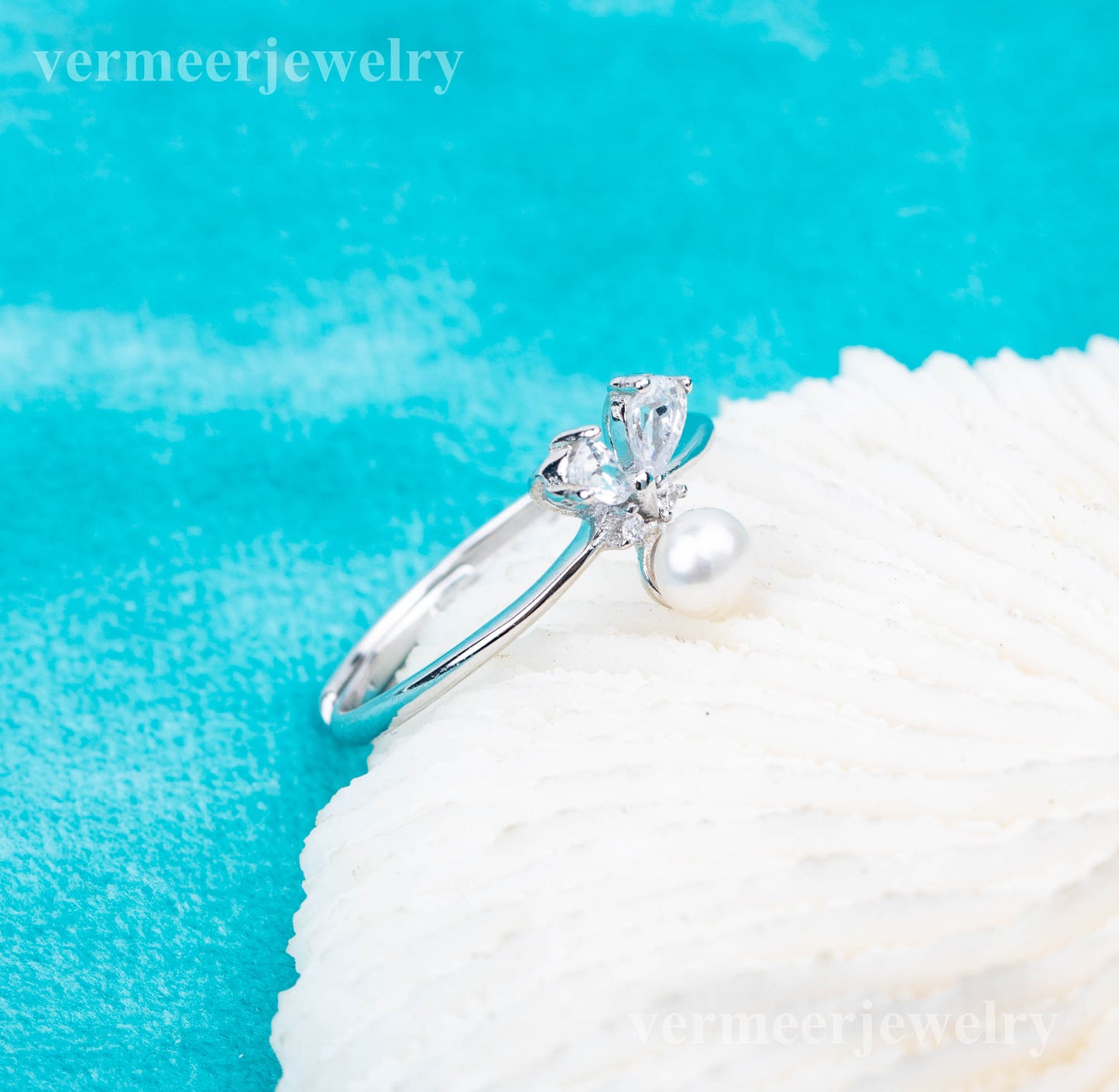 r030797 DIY 7-8mm Natural Freshwater pearl Ring accessory 925 sterling silver Adjustable size engagement jewelry ring for women