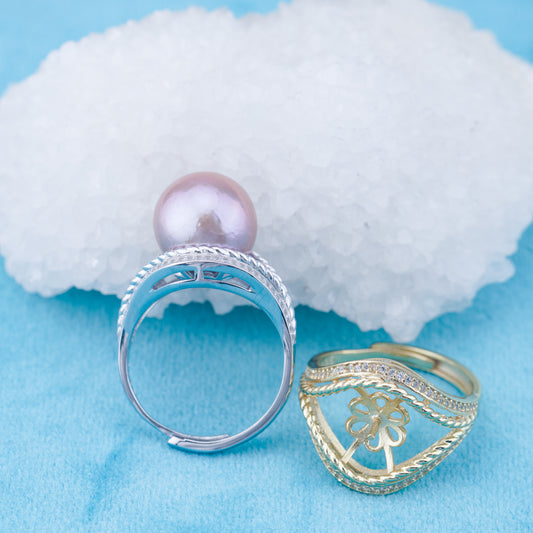 re010954 DIY 9-11mm Natural Freshwater pearl Ring accessory 925 sterling silver Adjustable size engagement ring for women