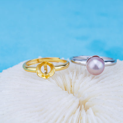 r010920 DIY 6-8mm Natural Freshwater pearl Ring accessory 925 sterling silver Adjustable size engagement jewelry ring for women